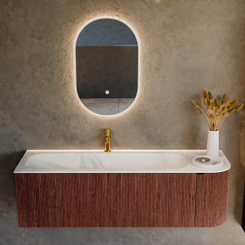 Mondiaz KURVE Ensemble meuble de salle de bains - 145x46x40cm - 1 tiroir - 1 porte - vasque solid surface - gauche - 1 trou de robinet - Ruby SW1415312
