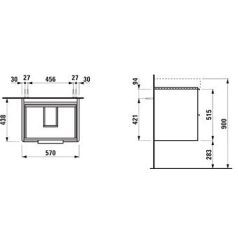 Laufen Base Pro S wastafelonderbouwkast 57x44x53cm 2 laden hout wit glanzend SW157448