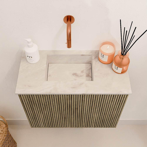 Mondiaz JOYA-DLUX 50cm toiletmeubel - kleur Dusk - Wastafel FAYE positie Links Zonder kraangat kleur Frappe. SW1423047