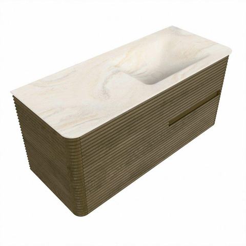 Mondiaz CIRO-DLUX Meuble de salle de bains - 110x45x50cm - Vasque solid surface Ostra - 1 bassin à droite - sans trous de robinetterie - 2 tiroirs - Dusk SW1532919