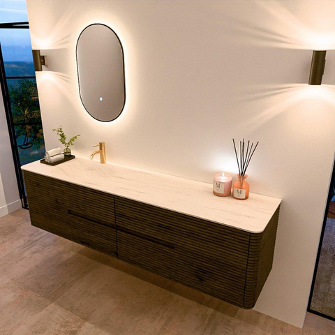 Mondiaz CIRO-DLUX Ensemble de meubles de salle de bains - 190x45x50cm - Plan vasque solid surface Meli - 1 lavabo à gauche - 1 trou de robinet - 4 tiroirs - Shadow SW1532547
