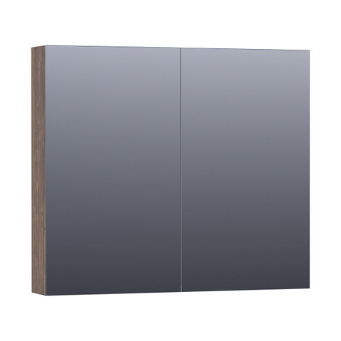 Saniclass Dual Spiegelkast - 80x70x15cm - 2 links- rechtsdraaiende spiegeldeur - MFC - burned bark SW371751