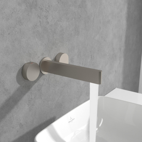 Villeroy & Boch Dawn wastafeluitloop set - zonder pop up - wandmontage afbouwdeel - Brushed Nickel (rvs) SW974339