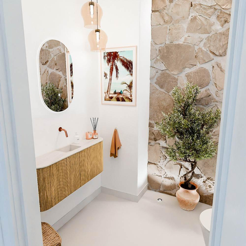 Mondiaz JOYA-DLUX 103.2cm meuble de salle de bains - arrondis gauche et droite couleur Chêne - Vasque FAYE position Milieu Sans trou de robinet couleur Meli. SW1423979