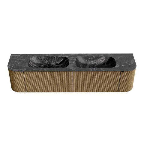 Mondiaz KURVE-DLUX Badkamermeubelset - 190x46x40cm - 2 lade - 2 deuren - wastafel solid surface - dubbel - zonder kraangat - Dusk SW1415564