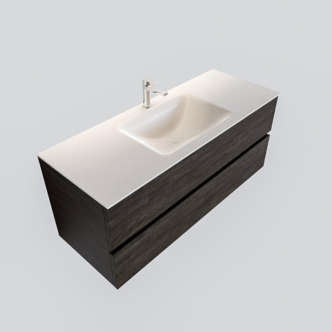 MONDIAZ VICA Ensemble de meuble salle de bain - 120cm - 2 tiroirs - lavabo Cloud au centre - 1 trou de robinet - solid surface marron foncé SW409944