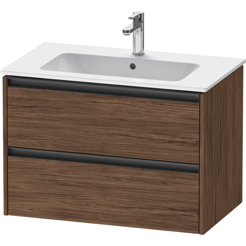 Duravit Ketho.2 Wastafelonderbouwkast - met 2 laden - 81x48x55cm - met grepen antraciet - donker noten mat SW772730