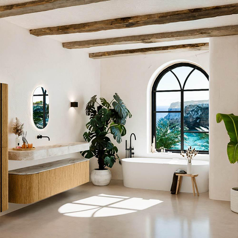 MONDIAZ THOR-DLUX Meuble de salle de bains - 190cm - arrondi gauche + droite - couleur Oak - 2 tiroirs et 2 portes - Vasque suspendue CLOUD Milieu sans trou de robinet - couleur Frappe SW1466356