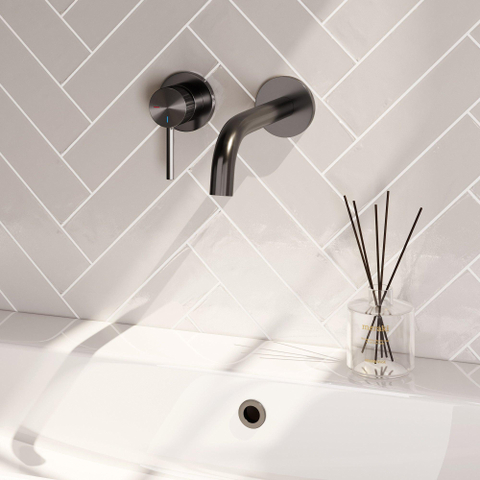 BRAUER Stripe Mitigeur lavabo encastré - bec courbé et rosaces modèle A2 - gunmetal brossé PVD SW1434963