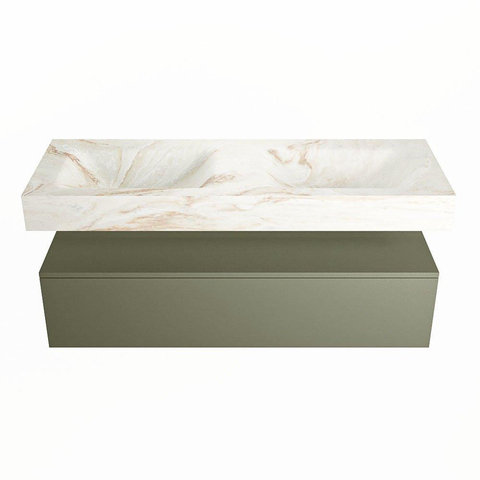 Mondiaz ALAN-DLUX Ensemble de meuble - 130cm - meuble Army mat - 1 tiroir - Lavabo Cloud Frappe suspendu - vasque Gauche et droite - 0 trous de robinet SW805598