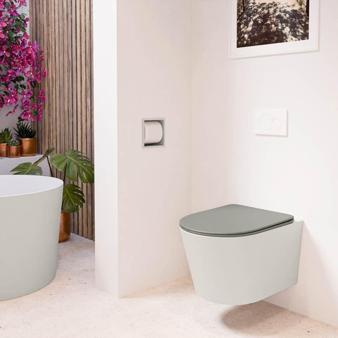 Mondiaz LAVIE hangtoilet – spoelrandloos – 36 x 53 cm – met softclose zitting – Linen (offwhite), zitting Smoke (lichtbruin) SW1208731