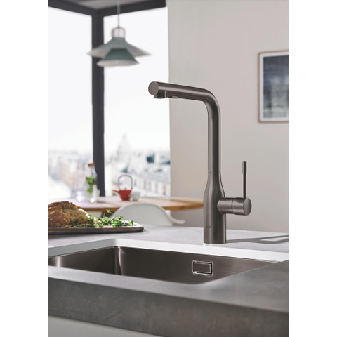Grohe Essence New Keukenkraan - hoog - draaibare/uittrekbare uitloop - brushed hard graphite (antraciet) SW97572