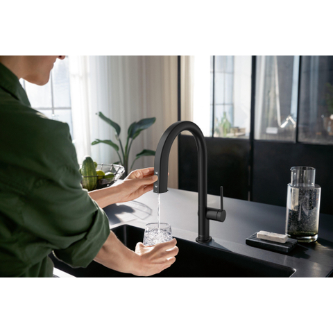 Hansgrohe Aqittura M91 SodaSystem 210, uittrekbare uitloop 1jetsBox, starter set mat zwart SW1567463
