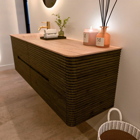 Mondiaz CIRO-DLUX Badkamermeubelset - 150x45x50cm - Solid surface wastafel Saba - 1 wasbak Links - 1 kraangat - 4 lades - Shadow SW1532711