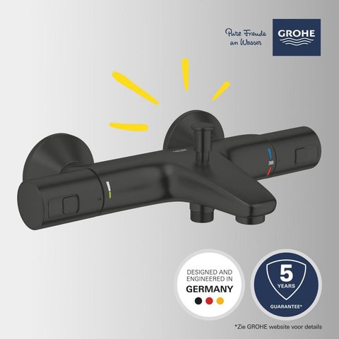 Grohe Precision Start Badkraan - thermostatisch - omstel - koppelingen HOH=15cm - matte black (mat zwart) SW924879