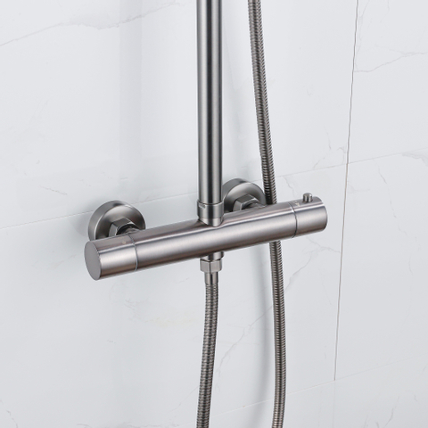Fortifura Calvi Ensemble de douche pluie - thermostatique - douche principale de 30 cm - flexible en métal - douchette à main - Gunmetal PVD brossé SW1204433
