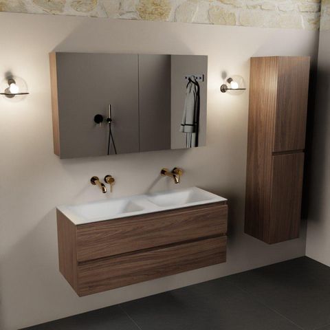 Mondiaz AIVY Ensemble de meuble - 120x45x50cm - 0 trous de robinet - 2 vasques Urban Solid surface - Gauche et droite - 2 tiroirs - avec armoire de toilette - Melamine Mocha SW892130