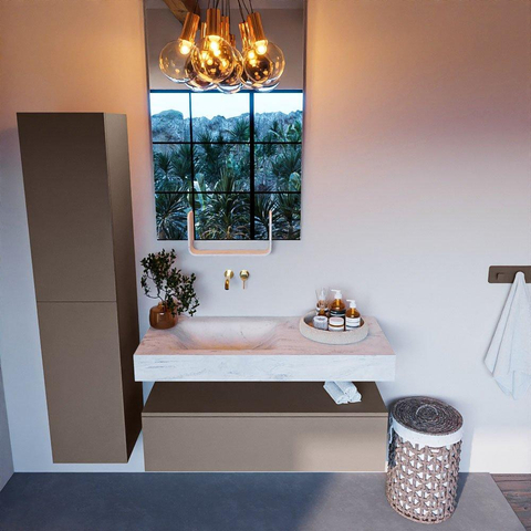 Mondiaz ALAN-DLUX Ensemble de meuble - 110cm - meuble Smoke mat - 1 tiroir - Lavabo Cloud Opalo suspendu - vasque Gauche - 0 trous de robinet SW806612