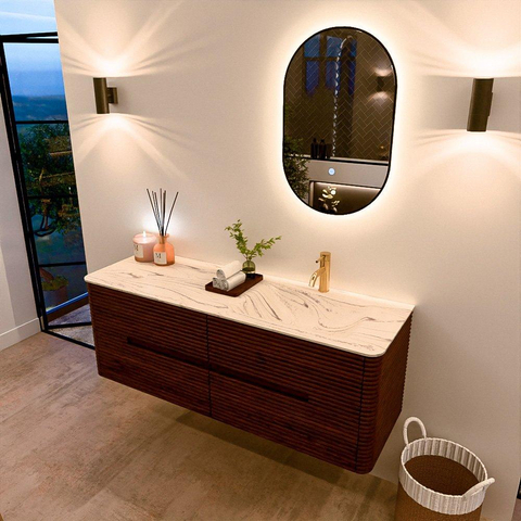Mondiaz CIRO-DLUX Ensemble de meubles de salle de bains - 140x45x50cm - Plan vasque en solid surface Nata - 1 lavabo à droite - 1 trou de robinet - 4 tiroirs - Ruby SW1532072