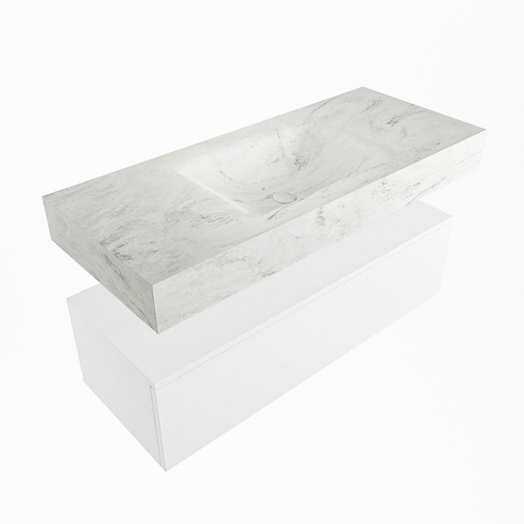 Mondiaz ALAN-DLUX Ensemble de meuble - 110cm - meuble Talc mat - 1 tiroir - Lavabo Cloud Opalo suspendu - vasque Centre - 0 trous de robinet SW806083