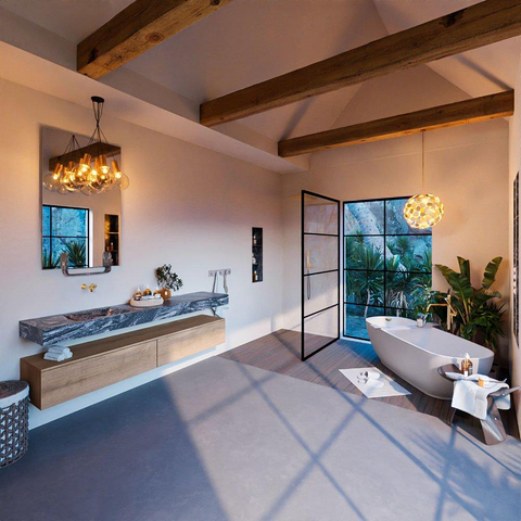 Mondiaz ALAN-DLUX Ensemble de meuble - 200cm - meuble Washed Oak mat - 2 tiroirs - Lavabo Cloud Lava suspendu - vasque Gauche - 0 trous de robinet SW808961