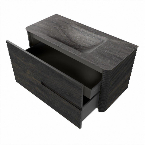 Mondiaz CIRO-DLUX Meuble de salle de bains - 100x45x50cm - Plan-vasque en solid surface Oza - 1 vasque au milieu - sans trous de robinet - 2 tiroirs - Shadow SW1532621
