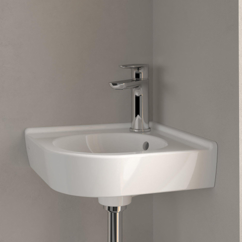 Villeroy & Boch O.novo hoekfontein - 32x32cm - met kraangat - met overloop CeramicPlus - White Alpine (glans wit) SW84225