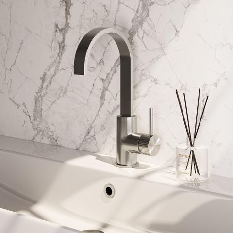 BRAUER Stripe Mitigeur lavabo haut en applique - bec plat pivotant - modèle A - couleur inox brossé PVD SW1435033