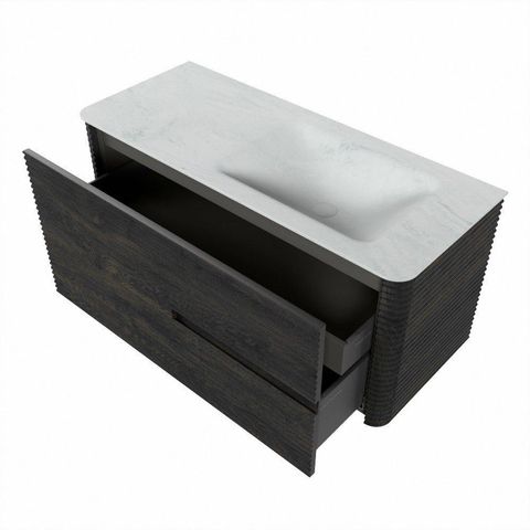 Mondiaz CIRO-DLUX Badkamermeubelset - 110x45x50cm - Solid surface wastafel Opalo - 1 wasbak Rechts - zonder kraangaten - 2 lades - Shadow SW1532395
