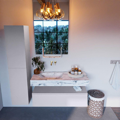 Mondiaz ALAN-DLUX Ensemble de meuble - 110cm - meuble Cale mat - 1 tiroir - Lavabo Cloud Glace suspendu - vasque Gauche - 0 trous de robinet SW805865