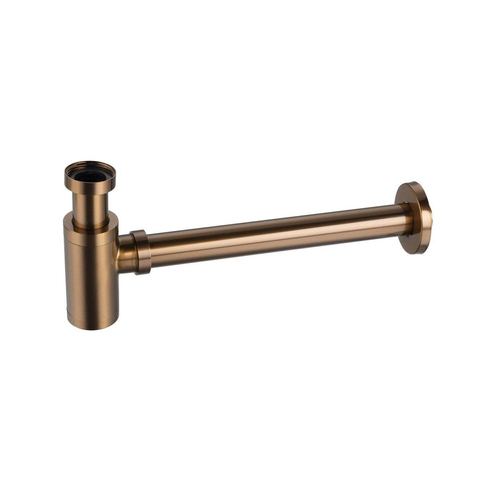 Fortifura Calvi Wastafelkraanset - lage wastafelkraan - always open plug - verlaagde design - sifon - PVD - geborsteld koper SW1079952