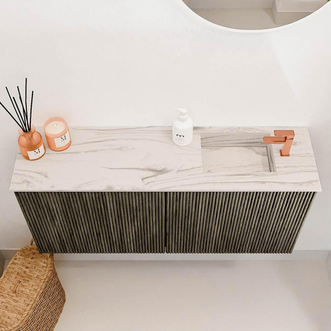 Mondiaz JOYA-DLUX Meuble de salle de bains 90cm - couleur Shadow - Vasque FAYE position Droite 1 trou de robinet couleur Nata SW1424962