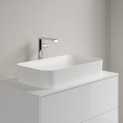 Villeroy & Boch finion opzetwastafel - zonder kraangat - 60x35cm CeramicPlus - zonder overloop - Stone White (mat wit) SW209544