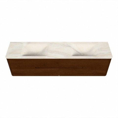 Mondiaz CIRO-DLUX Meuble de salle de bains - 190x45x50cm - Plan vasque Solid surface Ostra - 2 vasques Double - sans trous de robinetterie - 4 tiroirs - Ruby SW1531887