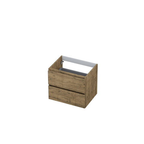 INK Wastafelonderkast - 120x45x52cm - 4 lades - greeploos - met houten keerlijst - MFC - Naturel eiken - incl. topblad noten hout - OUTLET UDEN STORE45068