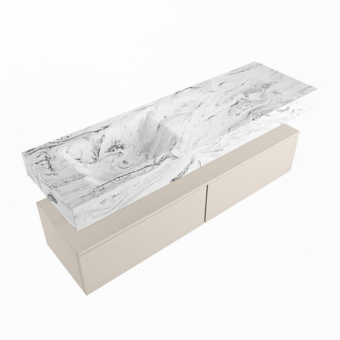Mondiaz ALAN-DLUX Ensemble de meuble - 150cm - meuble Linen mat - 2 tiroirs - Lavabo Cloud Glace suspendu - vasque Gauche - 1 trou de robinet SW806174