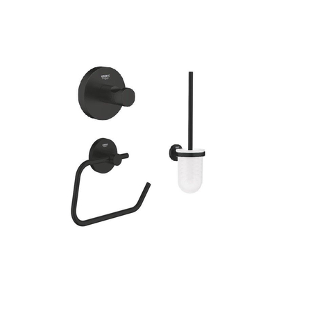 Grohe Essentials Toiletaccessoires - toiletrolhouder - zonder klep - toiletborstel - handdoekhaak - matte black (mat zwart) SW1204282