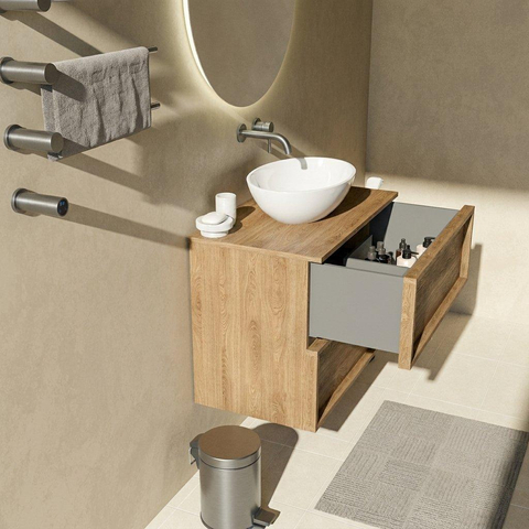 Saniclass Holz Frame Badkamermeubelset - 80x45x62cm - houten topblad - zonder kraangat - 2 lades - mat eiken natural (hout) SW1483388