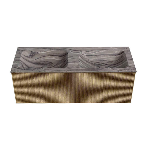 MONDIAZ KURVE-DLUX 120cm badmeubel kleur Dusk met 1 lade en 0 deuren. Wastafel LEAF Dubbel 2 kraangaten Sombra. SW1433888