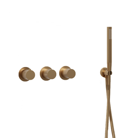 Fortifura Nebbio Ensemble combiné bain - mitigeur thermostatique - coude mural avec support de douchette - flexible de douche métallique - barre de douchette - Remplissage-vidage de baignoire - laiton brossé PVD (or) SW1238037