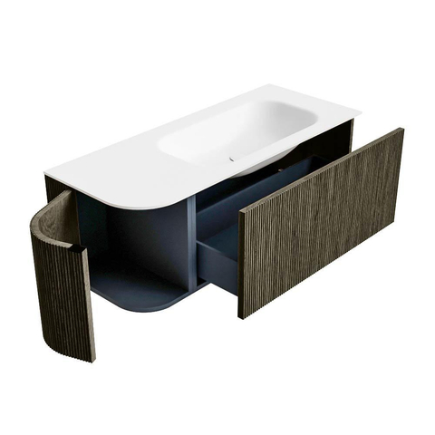 Mondiaz KURVE Ensemble de meubles de salle de bains - 115x46x40cm - 1 tiroir - 1 porte - vasque solid surface - droite - sans trou de robinet - Shadow SW1414221