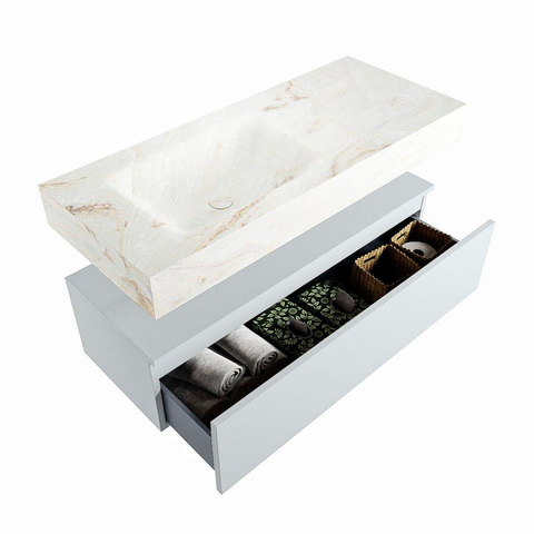 Mondiaz ALAN-DLUX Ensemble de meuble - 110cm - meuble Clay mat - 1 tiroir - Lavabo Cloud Frappe suspendu - vasque Gauche - 1 trou de robinet SW805086