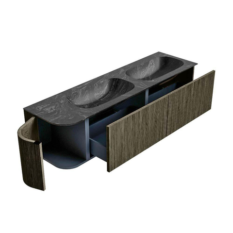 Mondiaz KURVE-DLUX Ensemble de meubles de salle de bains - 165x46x40cm - 2 tiroirs - 1 porte - vasque solid surface - double / droite - sans trou de robinet - Shadow SW1414689