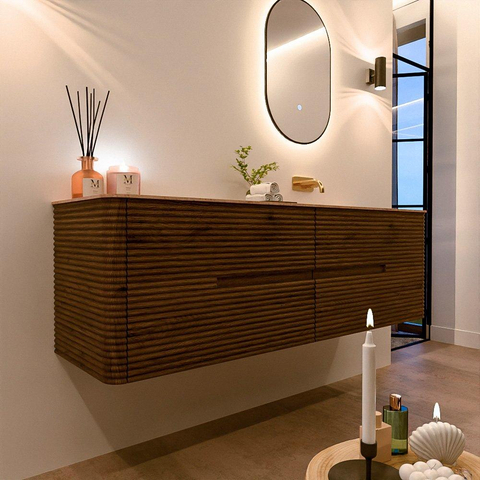 Mondiaz CIRO-DLUX Badkamermeubelset - 160x45x50cm - Solid surface wastafel Saba - 1 wasbak Rechts - zonder kraangaten - 4 lades - Dusk SW1533356