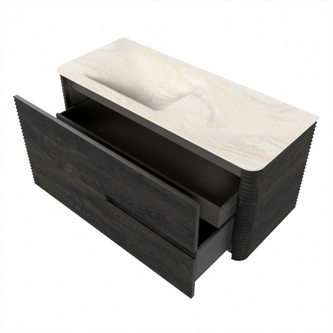 Mondiaz CIRO-DLUX Ensemble de meubles de salle de bains - 110x45x50cm - Plan-vasque Solid surface Ostra - 1 vasque à gauche - sans trous de robinet - 2 tiroirs - Shadow SW1532463