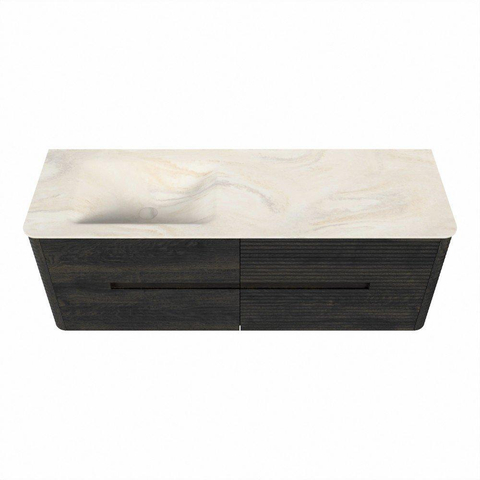 Mondiaz CIRO-DLUX Badkamermeubelset - 140x45x50cm - Solid surface wastafel Ostra - 1 wasbak Links - 1 kraangat - 4 lades - Shadow SW1532465
