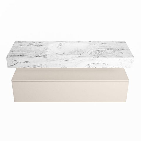 Mondiaz ALAN-DLUX Ensemble de meuble - 130cm - meuble Linen mat - 1 tiroir - Lavabo Cloud Glace suspendu - vasque Centre - 1 trou de robinet SW805794