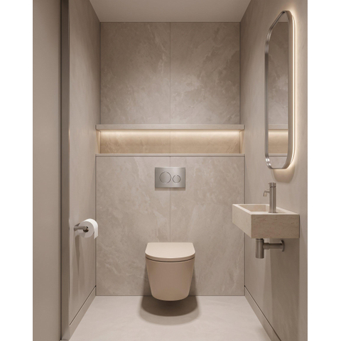 QeramiQ Dely Pack WC - 36,3x51,7cm - à fond creux - sans bride - réservoir encastré Geberit UP320 - abattant WC softclose 35 mm - plaque de commande en acier - boutons ronds - beige mat SW1236523