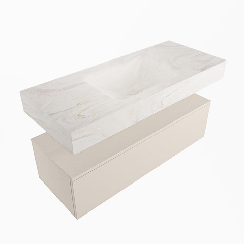 Mondiaz ALAN-DLUX Ensemble de meuble - 110cm - meuble Linen mat - 1 tiroir - Lavabo Cloud Ostra suspendu - vasque Centre - 0 trous de robinet SW807324