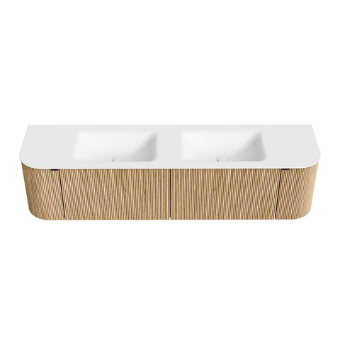 MONDIAZ KURVE Meuble de salle de bains 180 cm avec module 25 Len R couleur Oak avec 2 tiroirs et 2 portes. Lavabo CLOUD double 2 trous de robinet Talc. SW1138216